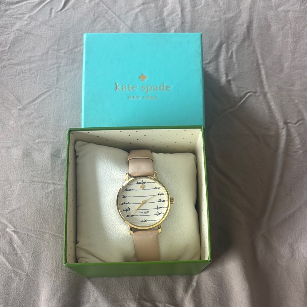 Kate Spade Gold Case Watch with Beige Strap
